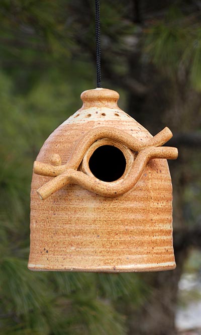 Birdhouse - Ceramic, 7" high, Two Colors Available www.wingandhive.com