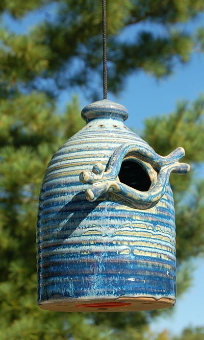 french blue color Birdhouse - Ceramic, 7" high, Two Colors Available www.wingandhive.com