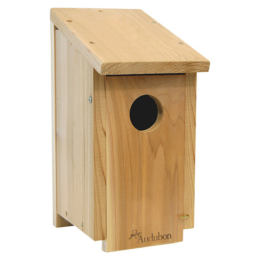 close up of front Birdhouse for Woodpeckers - Made in USA www.wingandhive.com