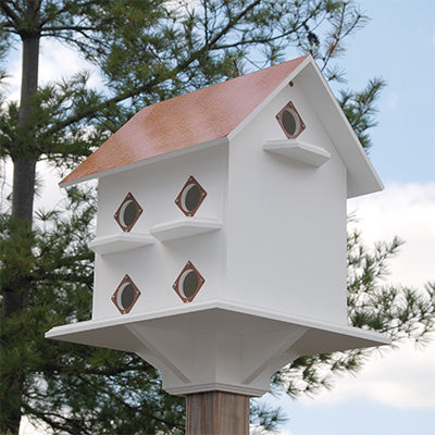 Purple Martin House, The Soaring Martin Villa, hammered copper roof, mounted outside on post