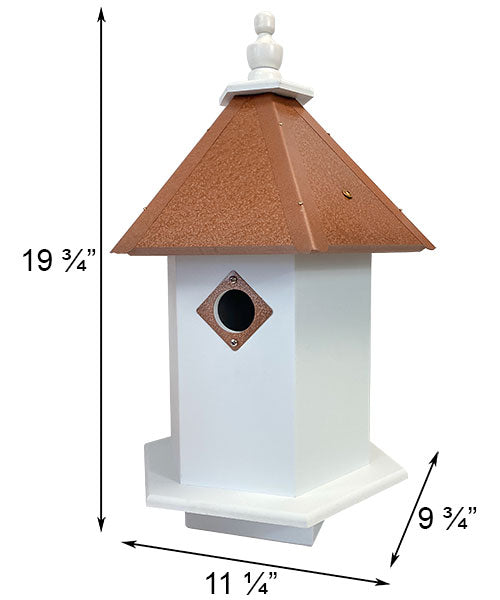 measurements for Birdhouse for Song Birds, Three Color Options www.wingandhive.com