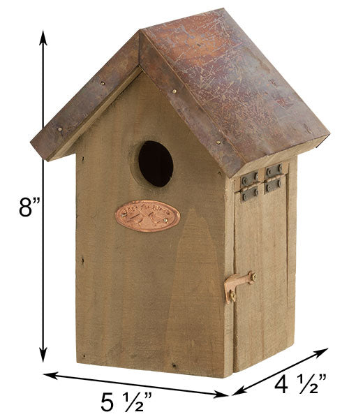 Birdhouse, Antique Wash Wren Home w/Copper Colored Roof