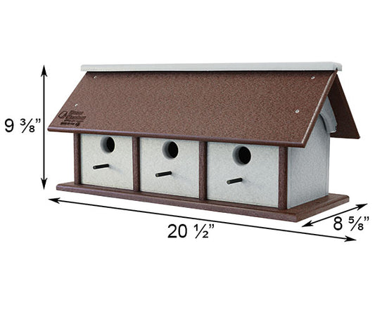 measurements for Birdhouse for Wrens and Chickadees, Amish Made Triple Opening www.wingandhive.com