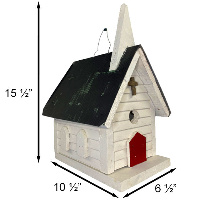 measurements for Birdhouse for Smaller Birds - Church, Amish Made www.wingandhive.com