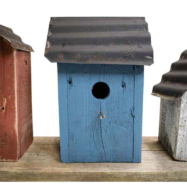 close up of blue house on Birdhouse - Amish Made in USA, Patriotic Union Trio www.wingandhive.com