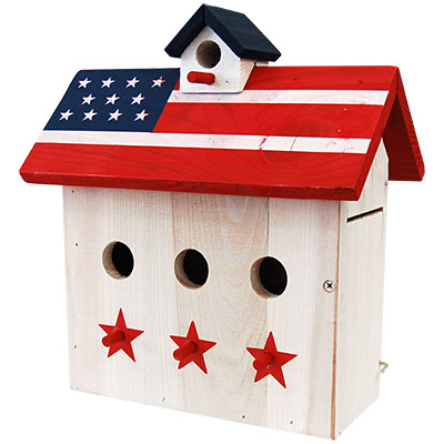 Birdhouse for Wrens and Chickadees, Patriotic, Three Perches www.wingandhive.com